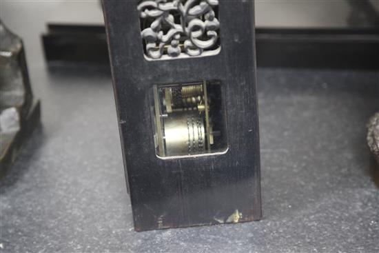 A 19th century Chinese hardwood mantel clock, 20in.